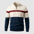 Men’s Colour Block Quarter-Zip Knit Sweater with Chest Stripe