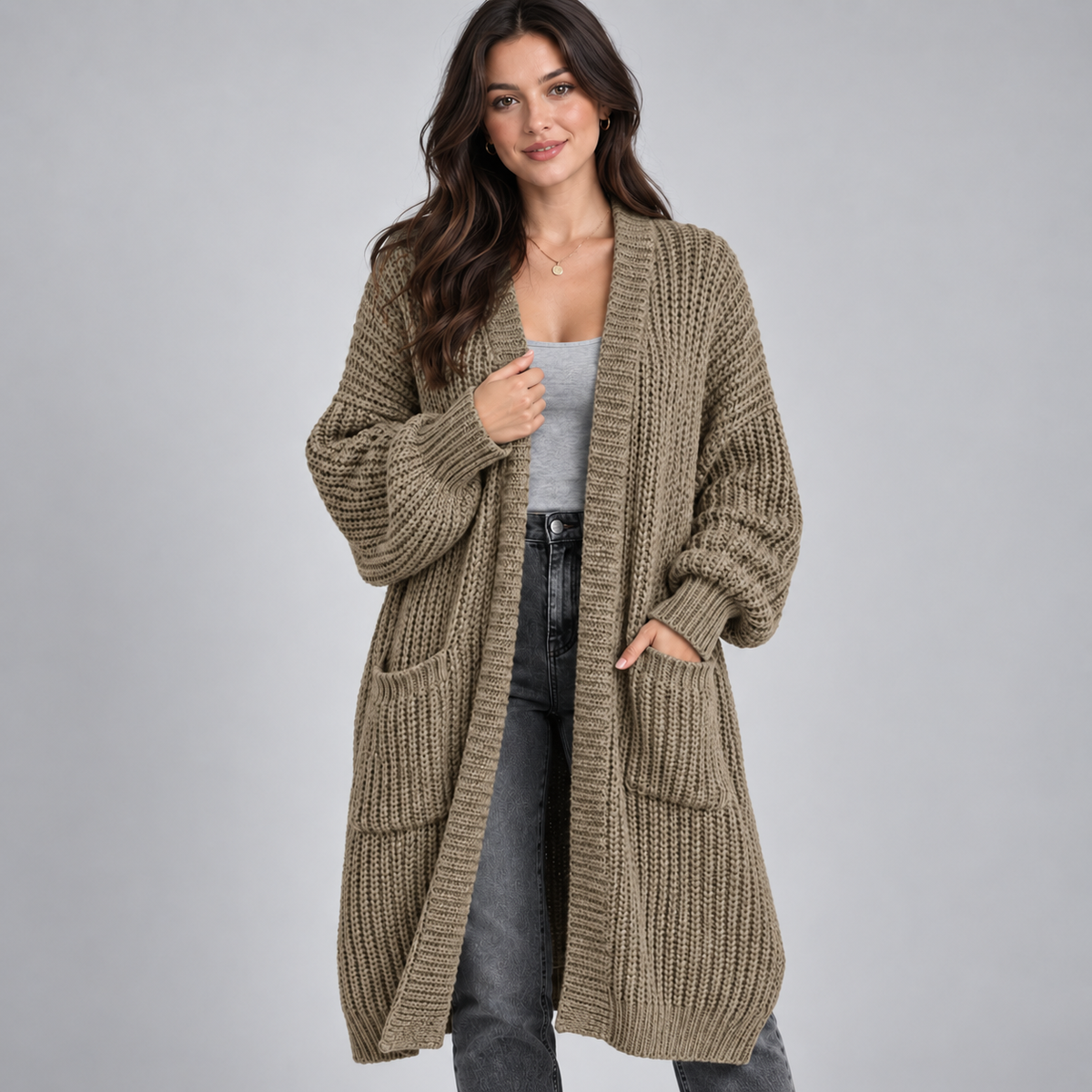 Women's Chunky Knit Longline Open-Front Cardigan