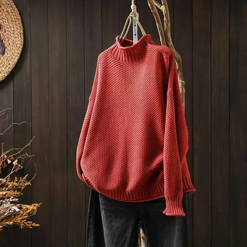 Women’s Oversized Waffle Knit Mock Neck Sweater
