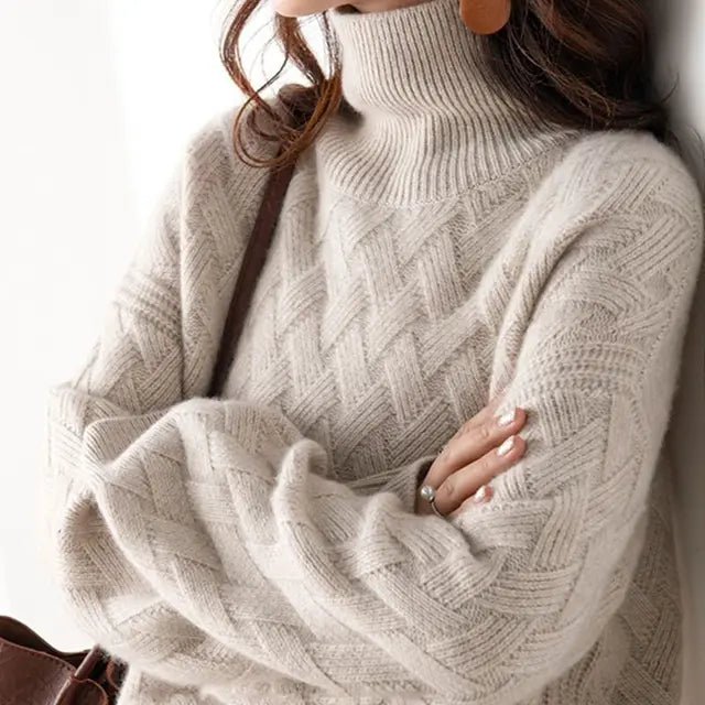 Women’s Basketweave Knit Mock Neck Sweater