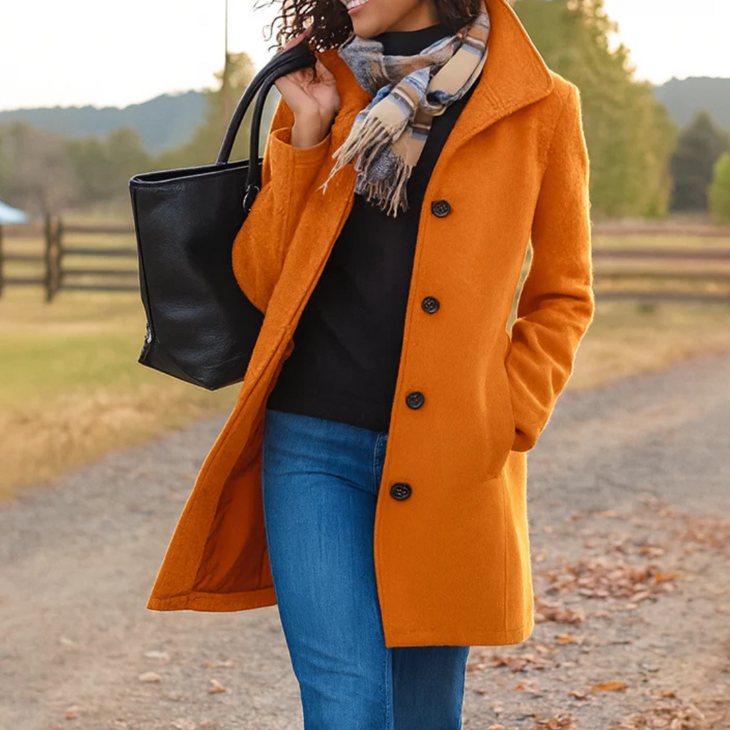 Women's Button-Front Notch Collar Wool-Look Coat