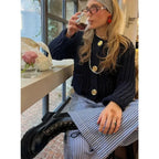 Women's Chunky Knit Gold Button Cropped Cardigan