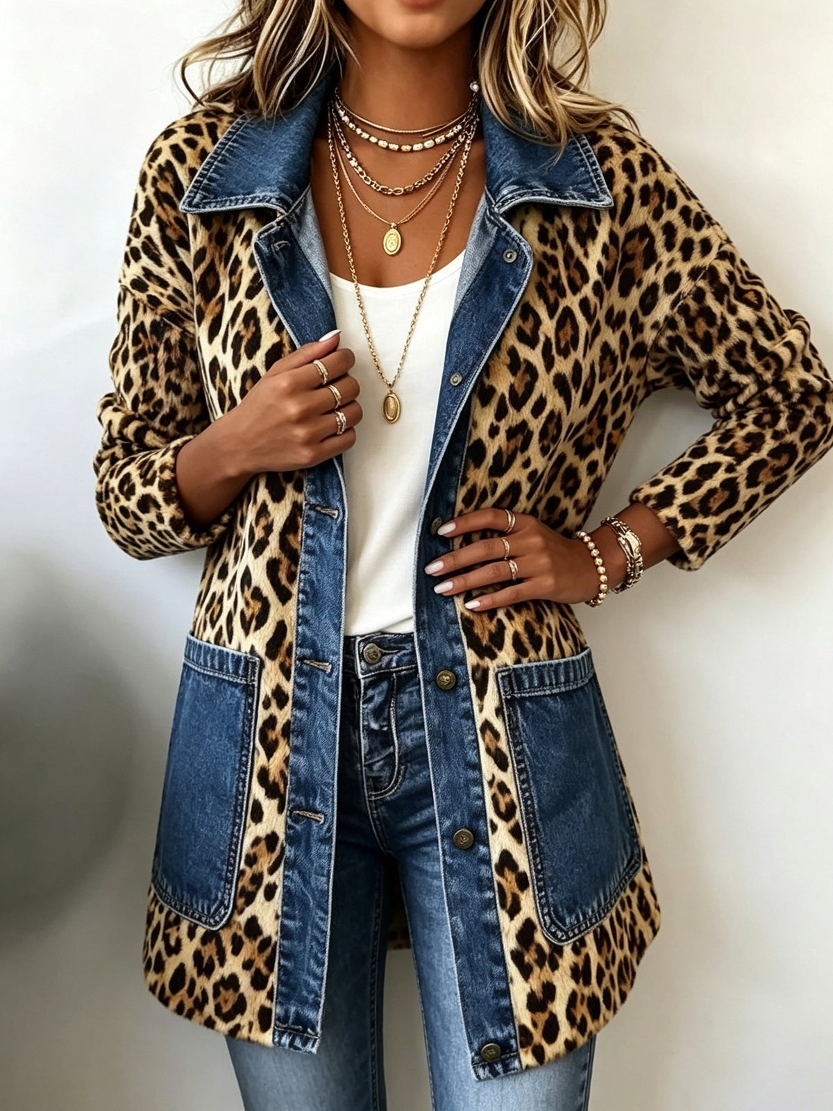Women’s Longline Jacket with Denim Trim