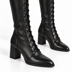 Women’s Lace-Up Knee-High Boots with Block Heel