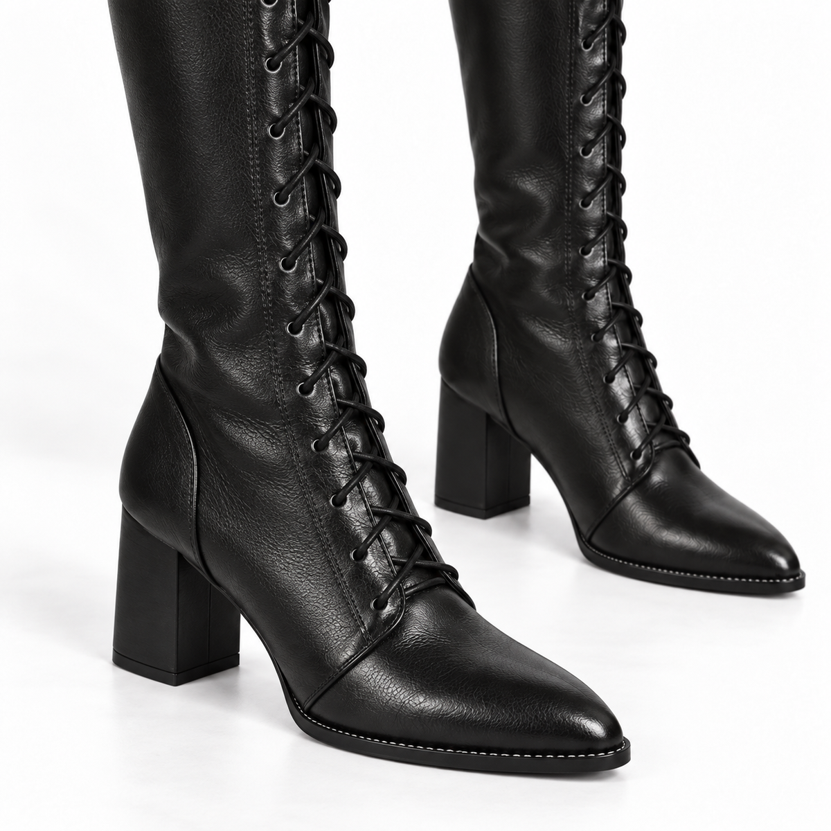 Women’s Lace-Up Knee-High Boots with Block Heel