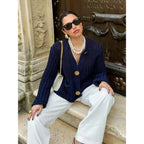 Women's Chunky Knit Gold Button Cropped Cardigan