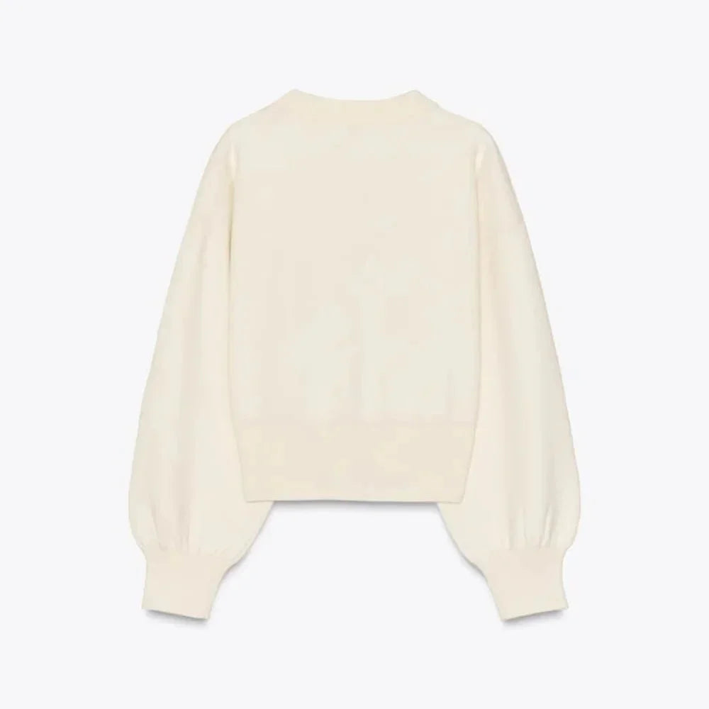 Women's Balloon Sleeve Jewel Button Knit Cardigan