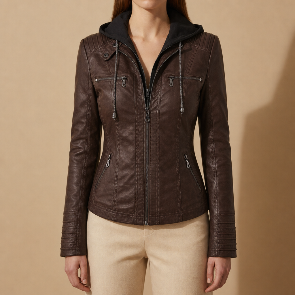 Women’s Faux Leather Hooded Biker Jacket