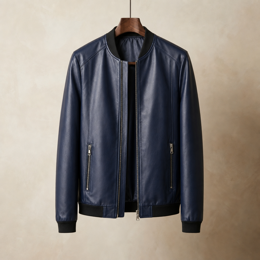 Men’s Faux Leather Bomber Jacket