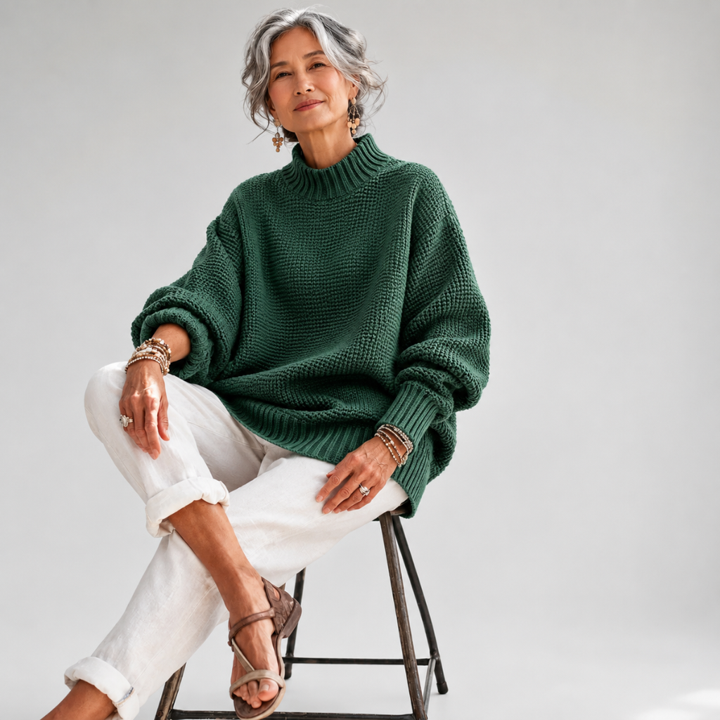 Women’s Oversized Waffle Knit Mock Neck Sweater