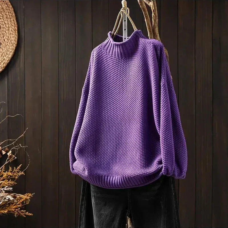 Women’s Oversized Waffle Knit Mock Neck Sweater