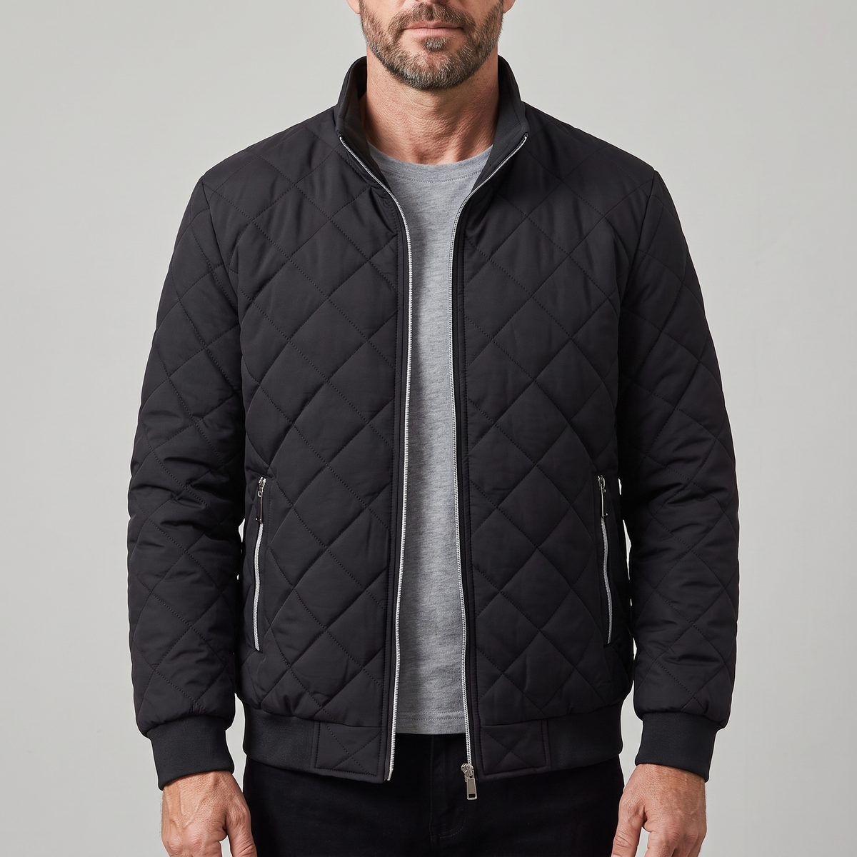 Men’s Fleece Lined Diamond Quilted Bomber Jacket