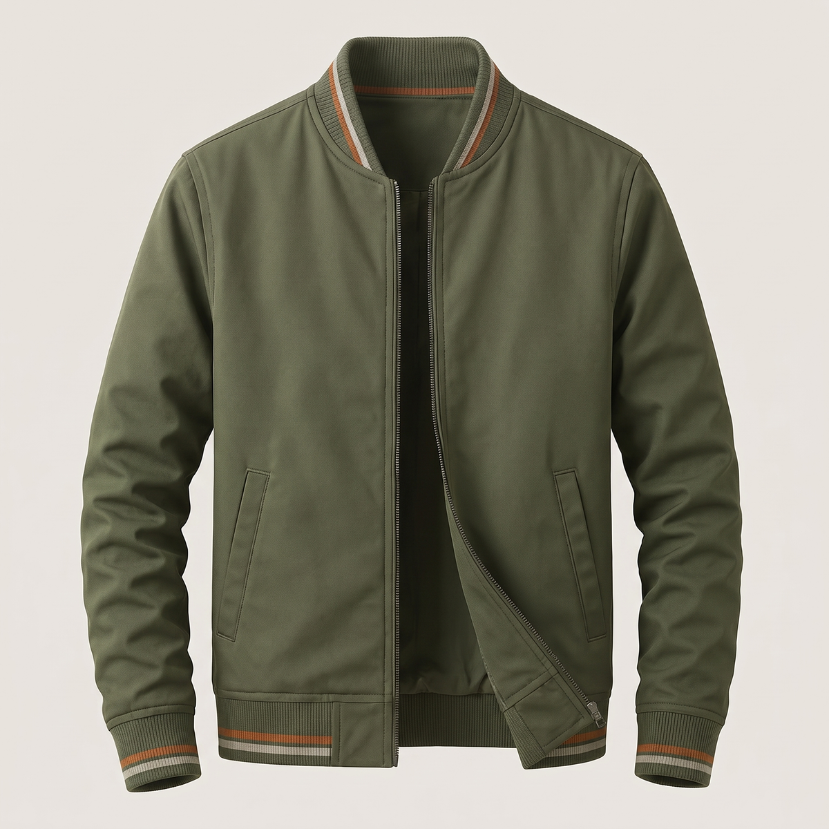 Men’s Varsity Bomber Jacket with Striped Ribbed Trims