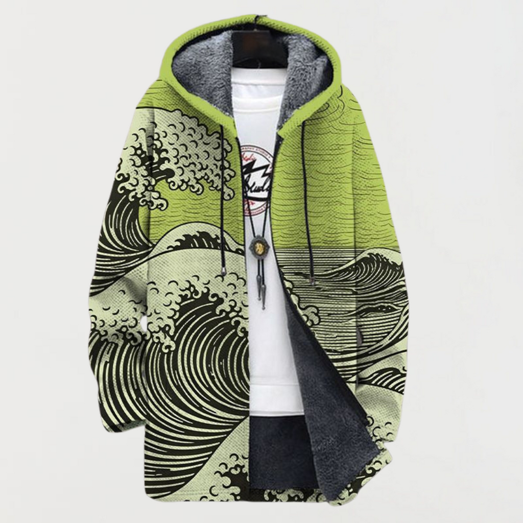 Men's Fleece Lined Hooded Zip Cardigan with Southwestern Print