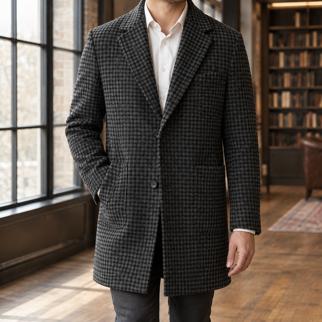 Men’s Houndstooth Single-Breasted Overcoa