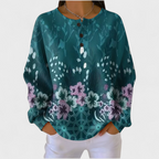 Women's Christmas Print Waffle Knit Long Sleeve Henley Top
