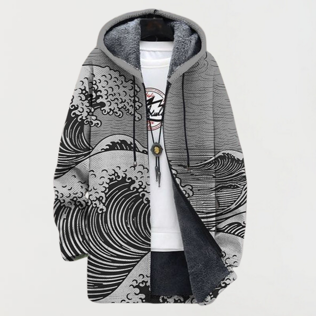 Men's Fleece Lined Hooded Zip Cardigan with Southwestern Print