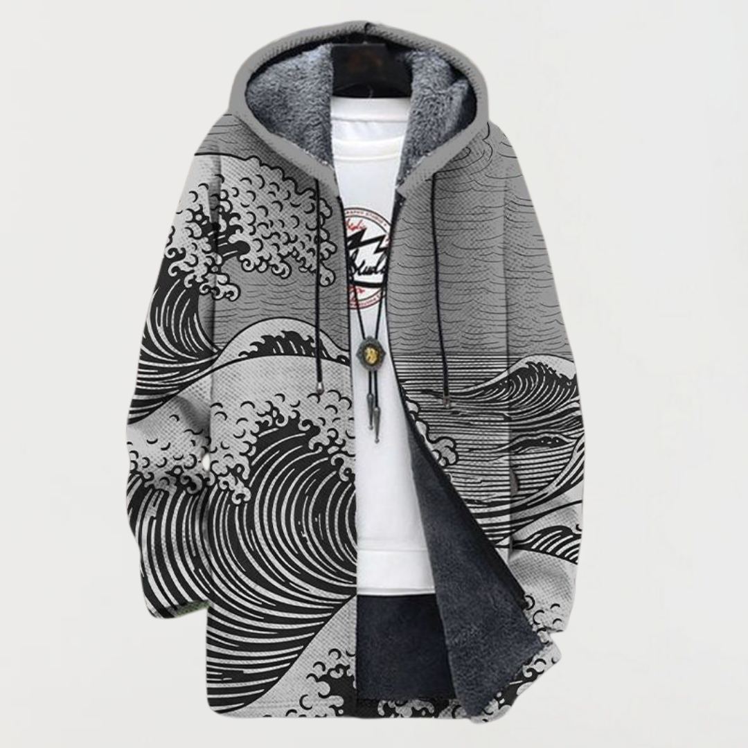 Men's Fleece Lined Hooded Zip Cardigan with Southwestern Print