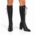 Women’s Lace-Up Knee-High Boots with Block Heel