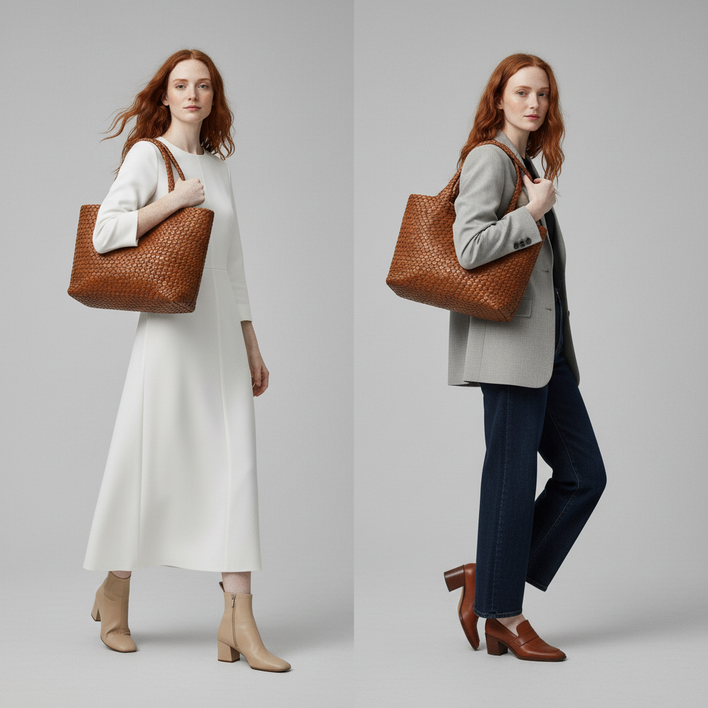 Women’s Hand-Woven Faux Leather Tote Bag