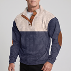 Men’s Colour Block Ribbed Snap Collar Pullover with Elbow Patches