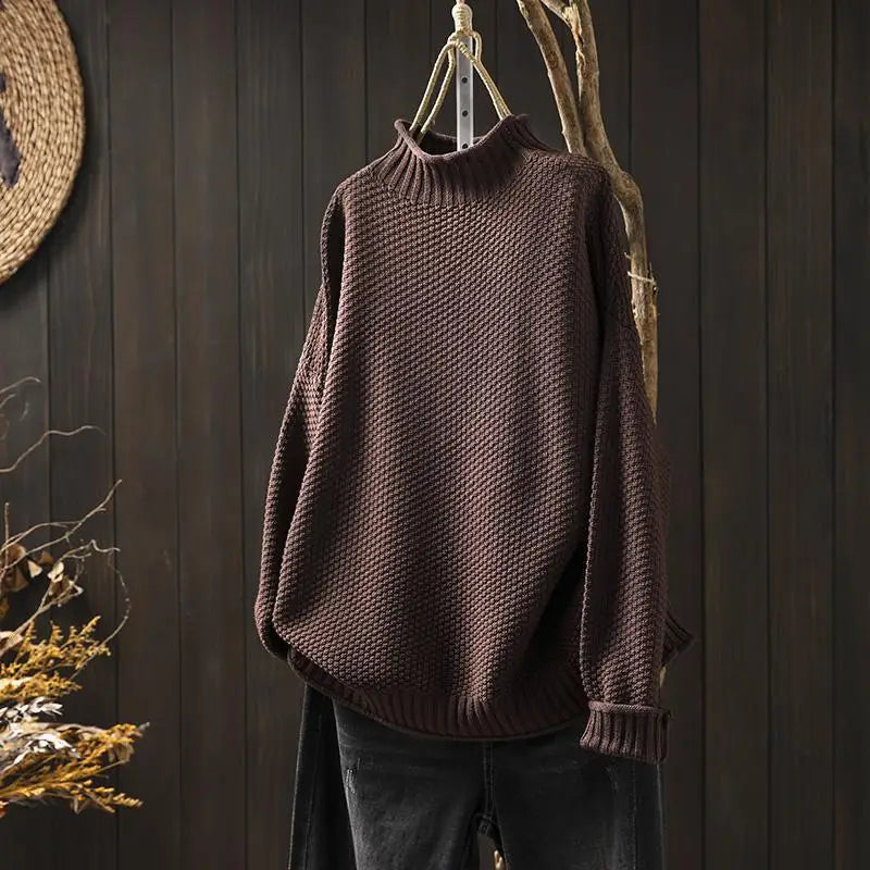 Women’s Oversized Waffle Knit Mock Neck Sweater
