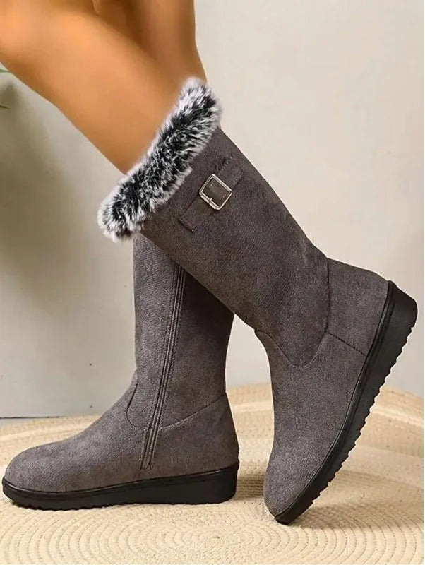 Women’s Faux Suede Fleece Lined Mid-Calf Winter Boots