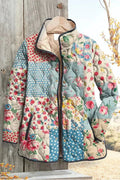 Women's Floral Patchwork Quilted Jacket with Stand Collar