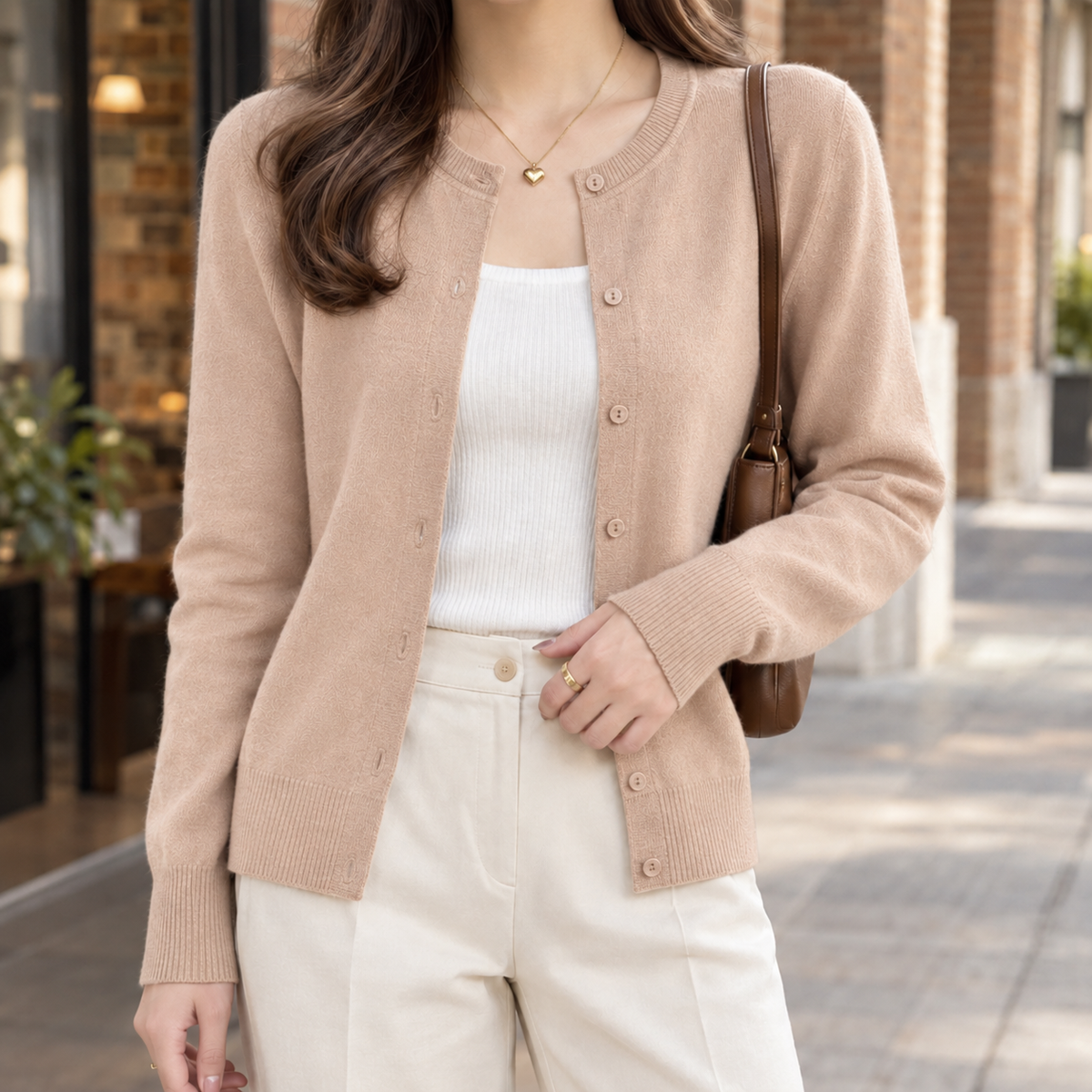 Women’s Classic Fine Knit Crew Neck Button Cardigan