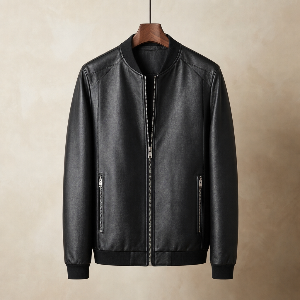 Men’s Faux Leather Bomber Jacket