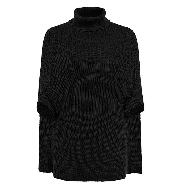 Women’s Ribbed Knit Turtleneck Cape Sweater