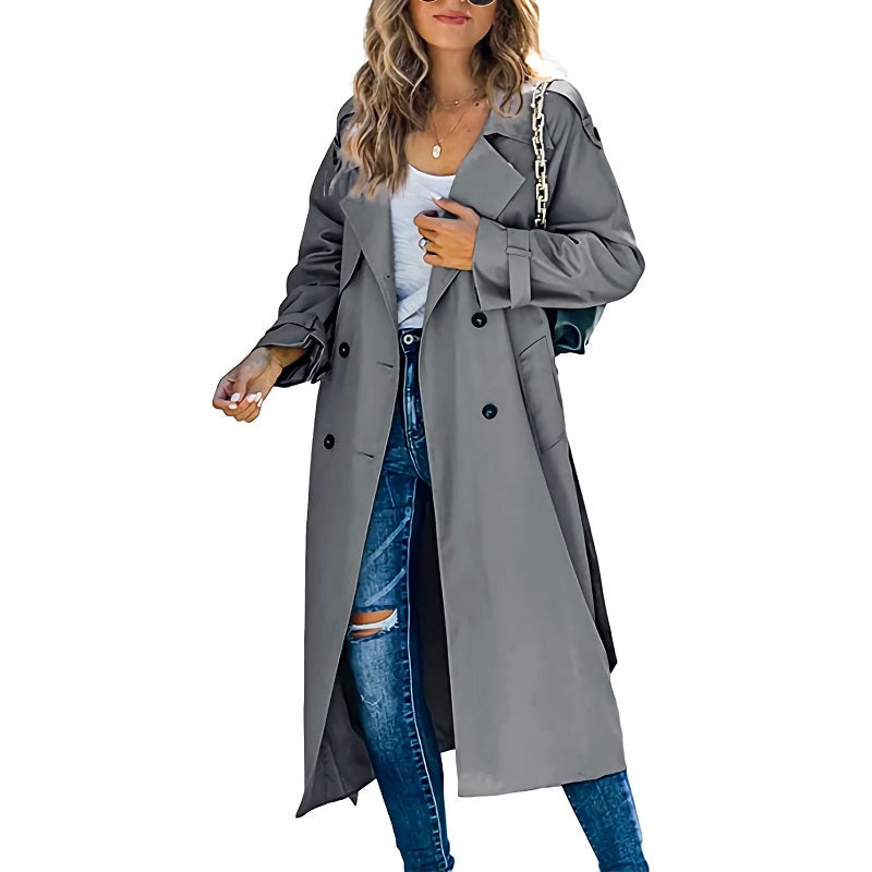 Women’s Lightweight Double-Breasted Maxi Trench Coat
