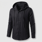 Men’s Striped Hooded Button-Up Shirt with Drawstring