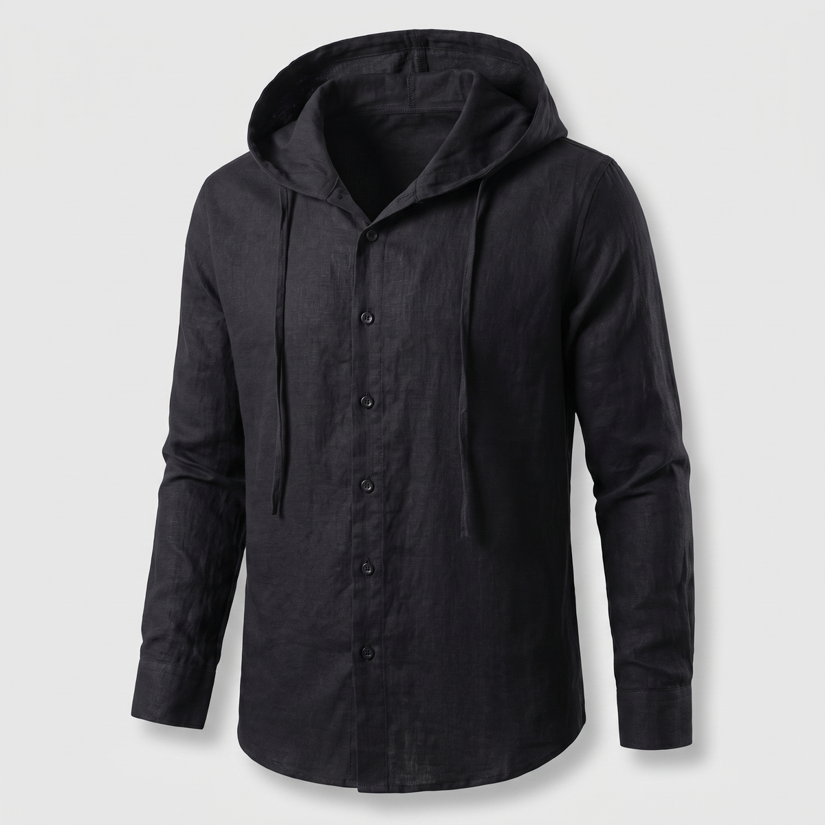 Men’s Striped Hooded Button-Up Shirt with Drawstring