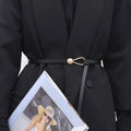 Women’s Skinny Leather-Look Waist Belt with Metallic Hook Buckle
