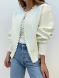 Women's Pearl Trim Open-Front Knit Cardigan