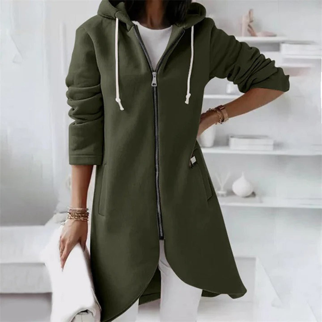 Women’s Longline Zip-Up Hoodie with Curved Hem