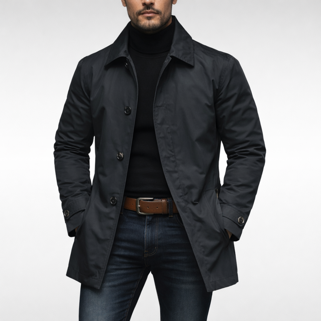 Men's Longline Button-Front Trench Style Coat