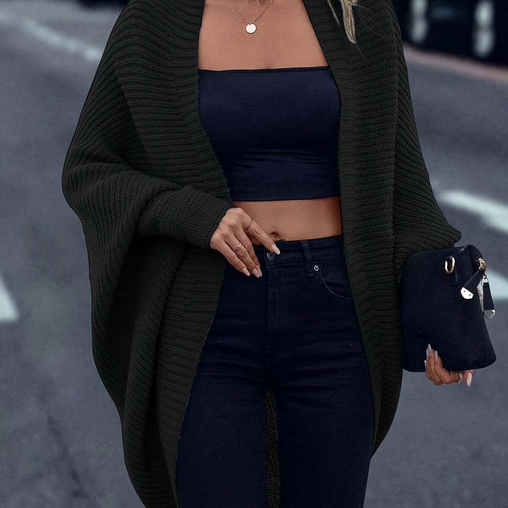 Women’s Oversized Ribbed Knit Batwing Cocoon Cardigan