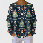 Women's Christmas Print Waffle Knit Long Sleeve Henley Top