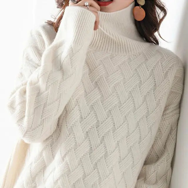 Women’s Basketweave Knit Mock Neck Sweater