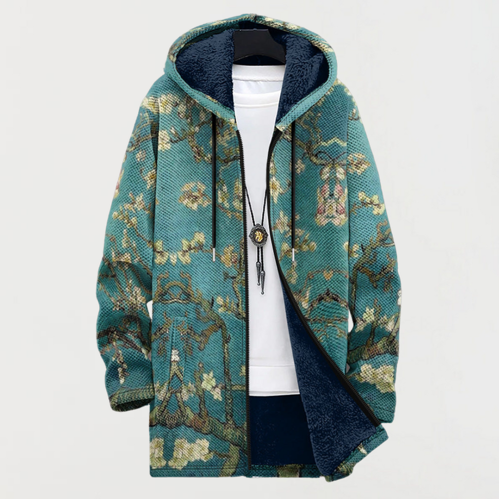 Men's Fleece Lined Hooded Zip Cardigan with Southwestern Print