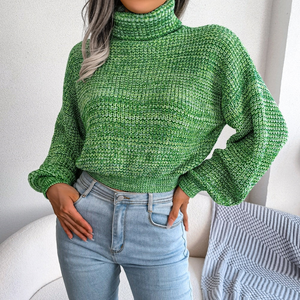 Women’s Marled Knit Cropped Turtleneck Sweater