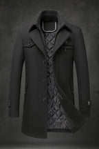 Men's Double Collar Quilted Lined Tailored Overcoat