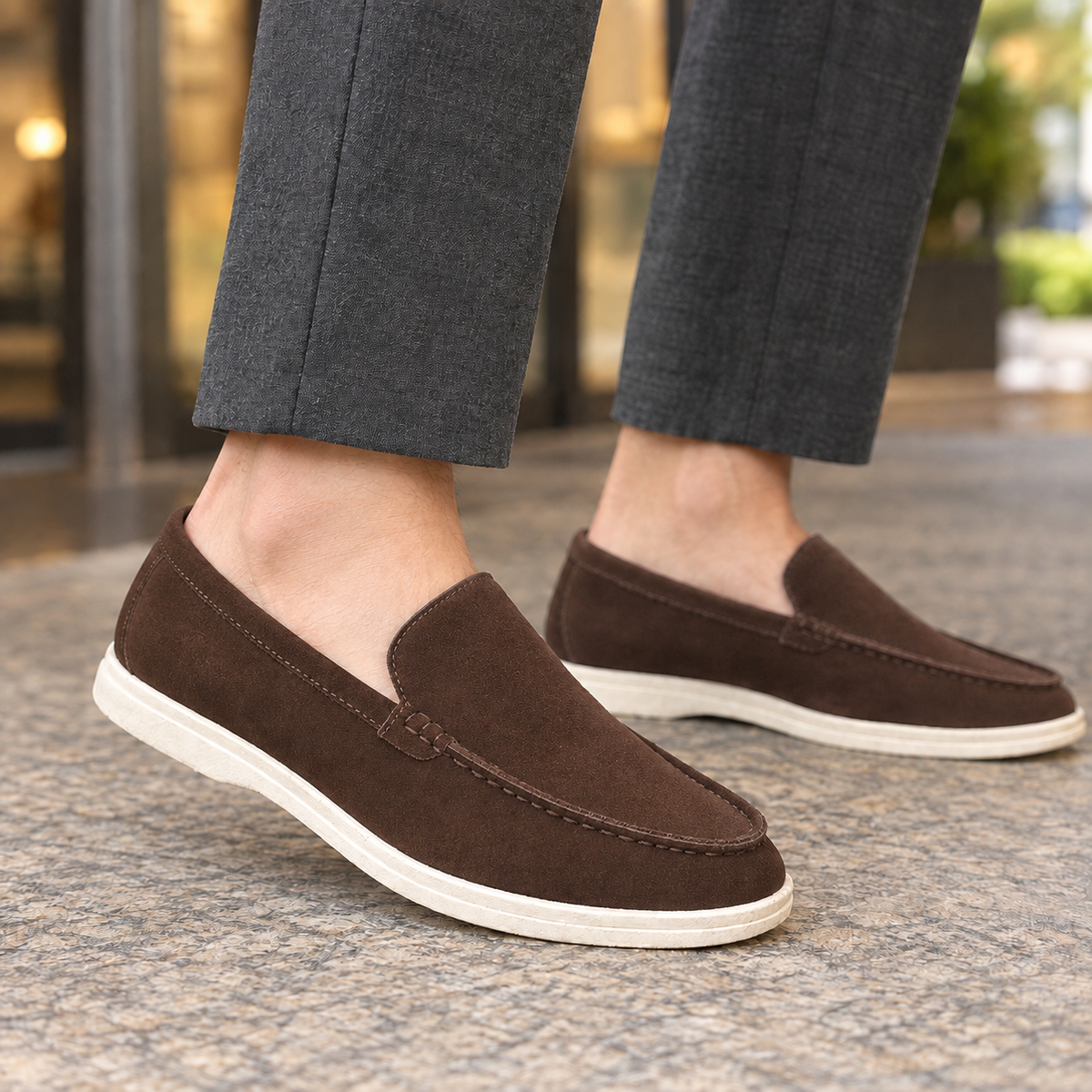Men’s Faux Suede Slip-On Loafers with Lightweight Sole