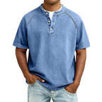 Men's Short Sleeve Band Collar Button Henley Tee