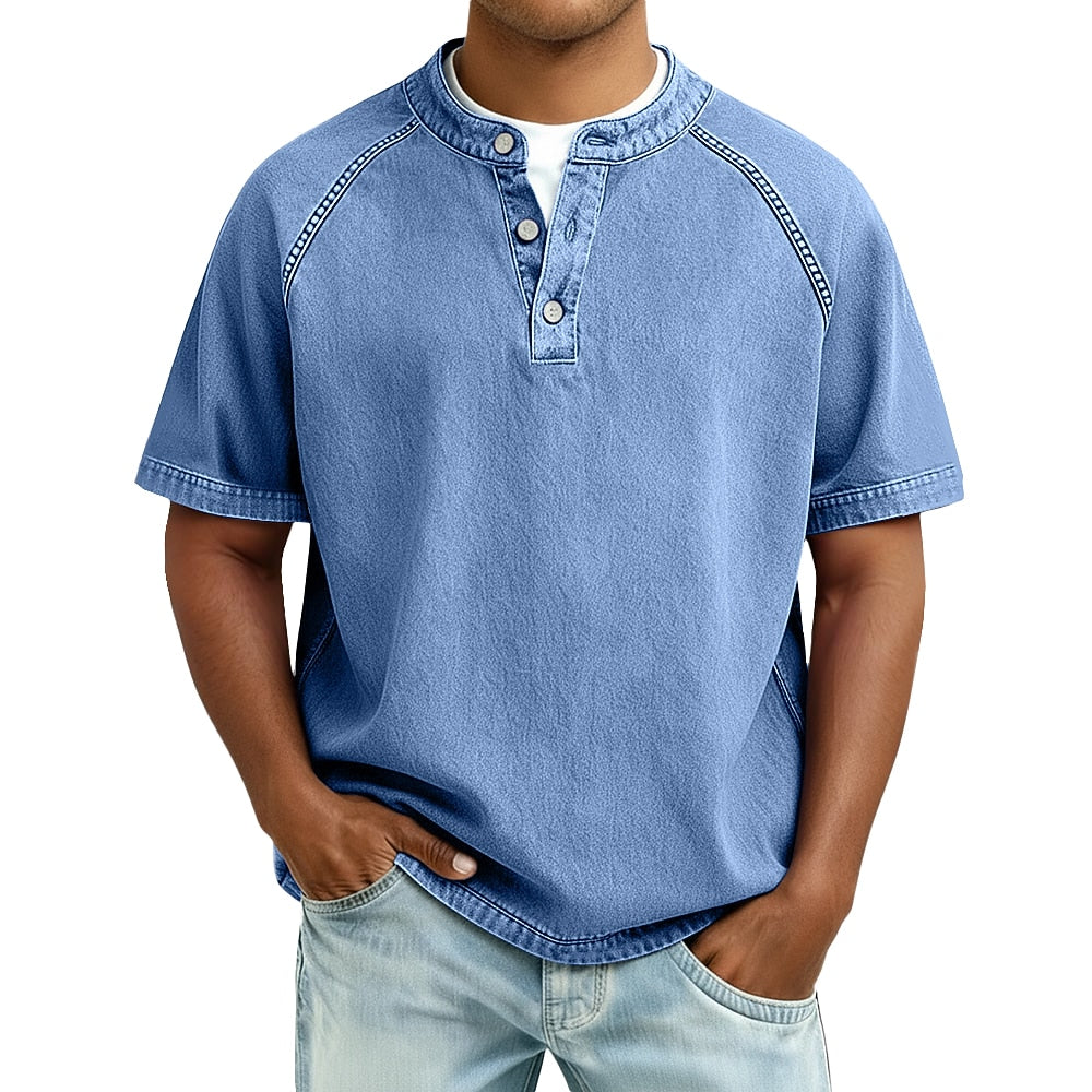 Men's Short Sleeve Band Collar Button Henley Tee
