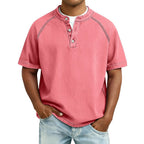 Men's Short Sleeve Band Collar Button Henley Tee